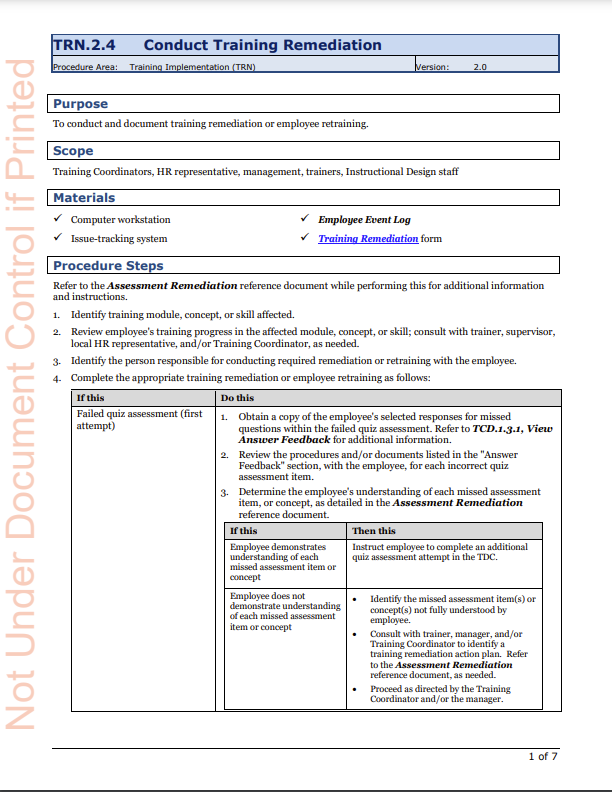 Procedure Sample/Excerpt
